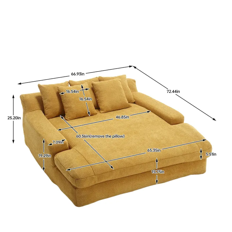 Chenille Upholstered 2-seater Deep Seat lazy sofa bed With 5 back pillows