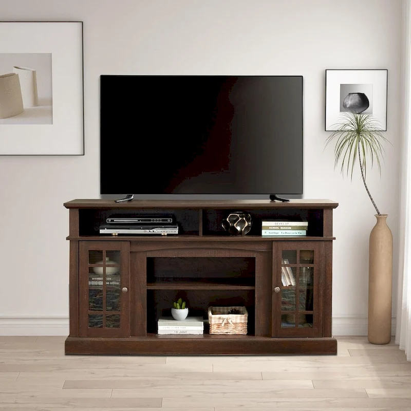 Roomfitters Classic TV Media Stand, Modern Entertainment Console, Up to 65 TV, Open & Closed Storage Space
