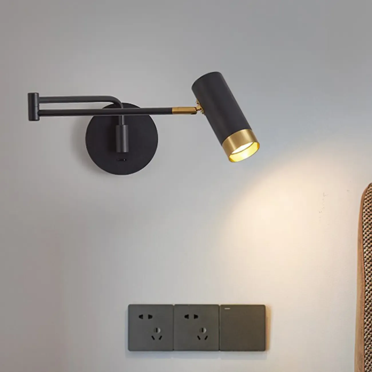 Modern Bedside Swing Arm Wall Light with Iron Shade
