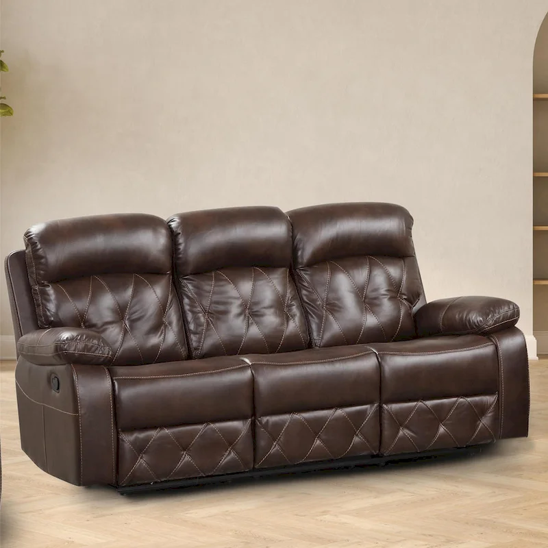 Owen 3-Piece Brown Breathable Leather Manual Reclining Sofa Set