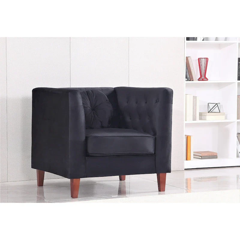 US PRIDE FURNITURE Velvet Classic Chesterfield Chair with Wood legs