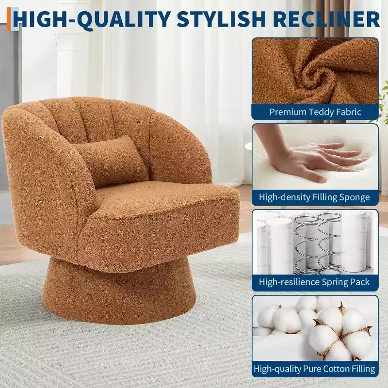 Acekool 360 Swivel Barrel Chair - Plush Teddy Velvet Lounge Chair
