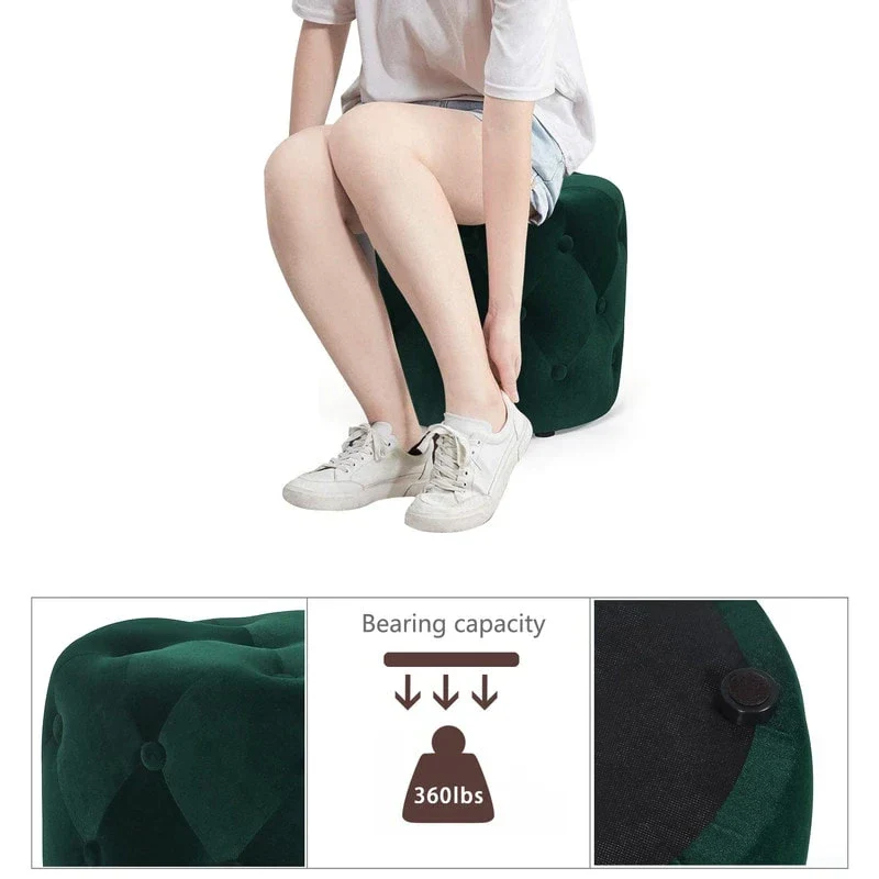 Adeco Tufted Round Ottoman - Upholstered Ottoman Footstool Foot Rest