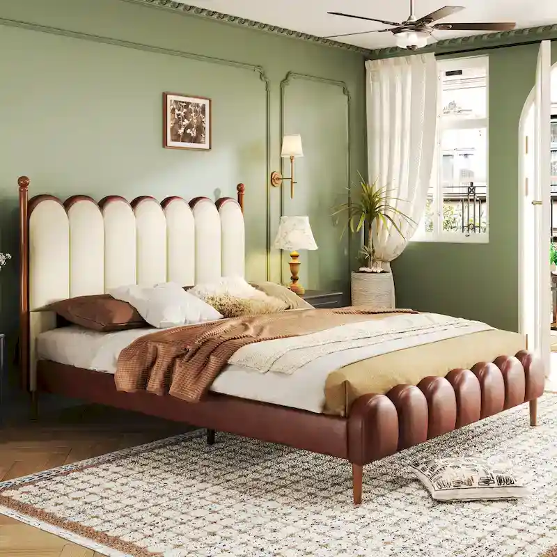 Christopher Knight Home - Leather Upholstered Bed with Headboard & Footboard, Solid Wood Slats & Legs, No Box Spring Needed