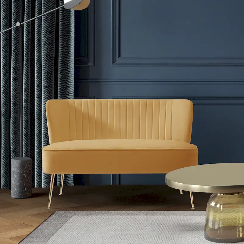 Upholstered Velvet Polyester 46 Wide Loveseat - Armless/ Scalloped Back