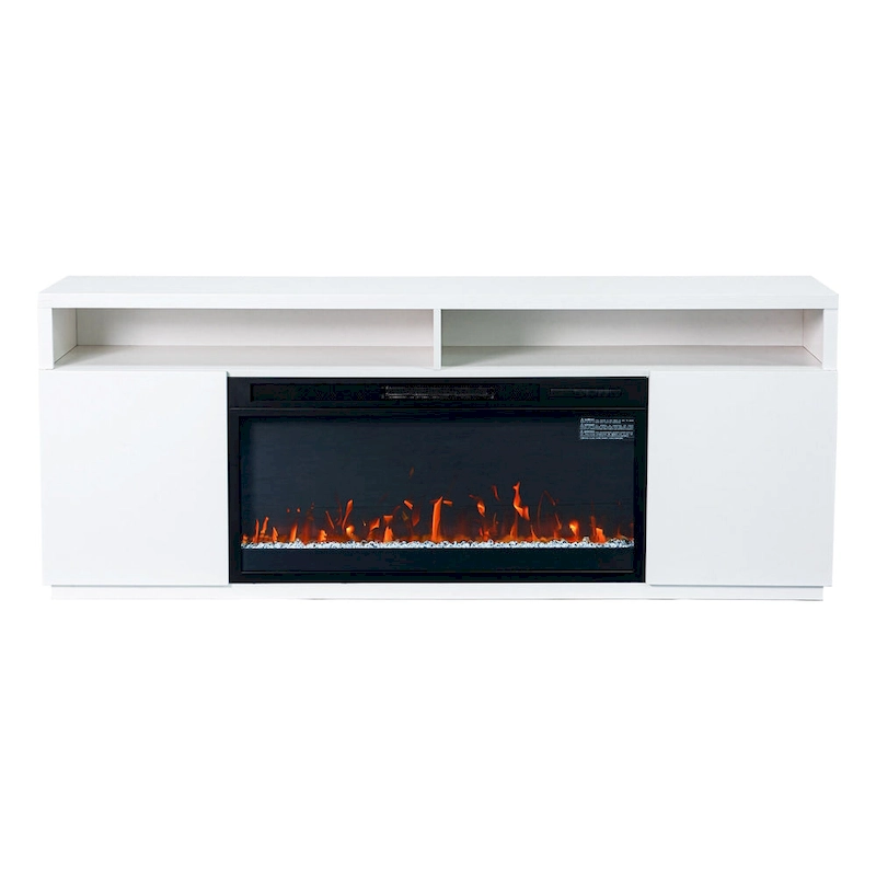 68 Modern RGB LED White TV Stands Console with 36 Fireplace