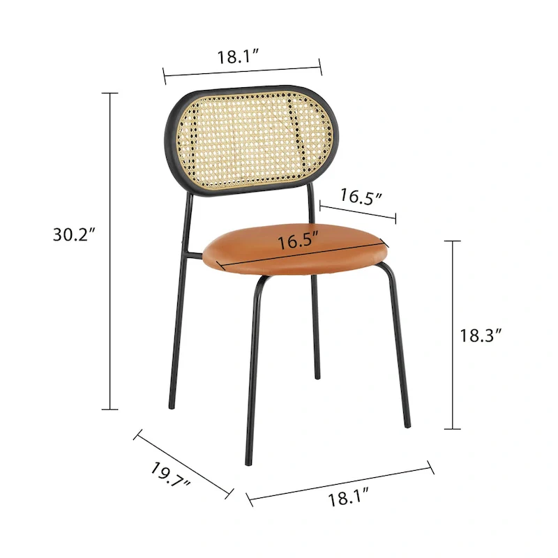 Cane Back Faux Leather Upholstered Dining Chair (Set of 2)