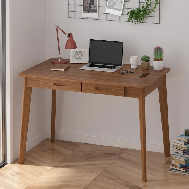 Home Office Desk - 39.4W, MDF & Solid Wood, 2 Drawers, 120 lbs Capacity, Classic Style