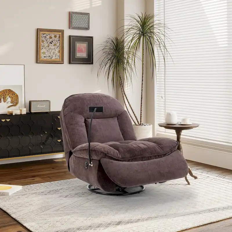 Adjustable Swivel Chenille Recliner with Phone Holder