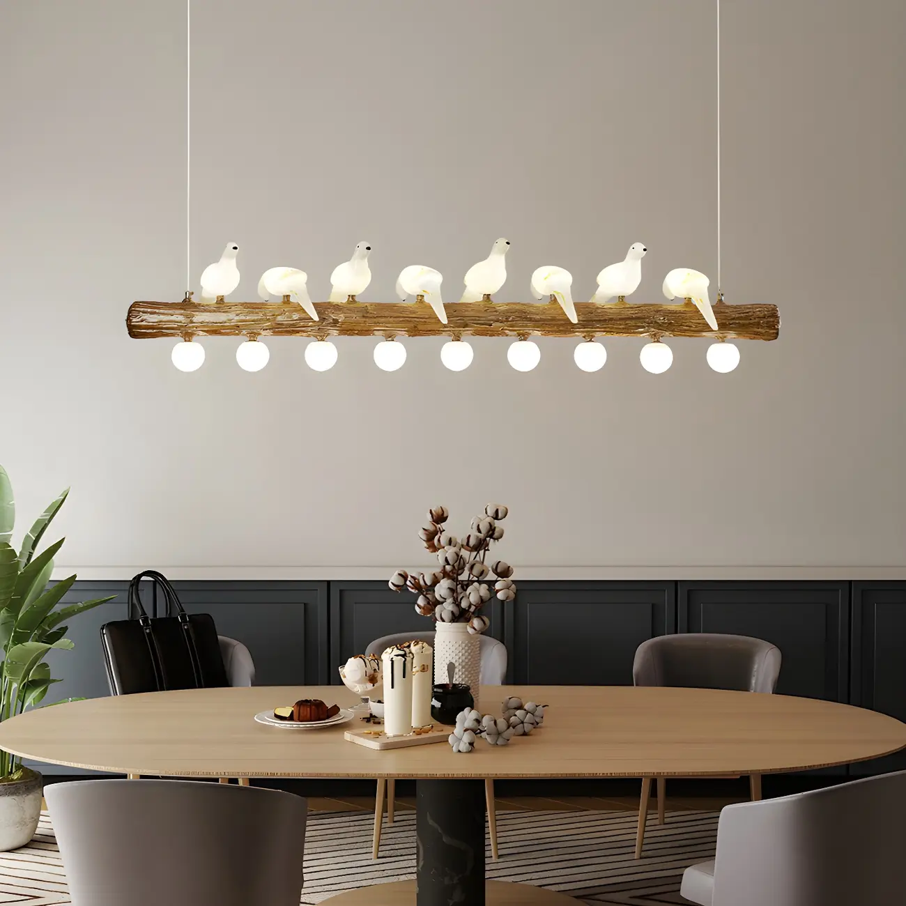 Rustic Wood LED Bird Island Chandelier