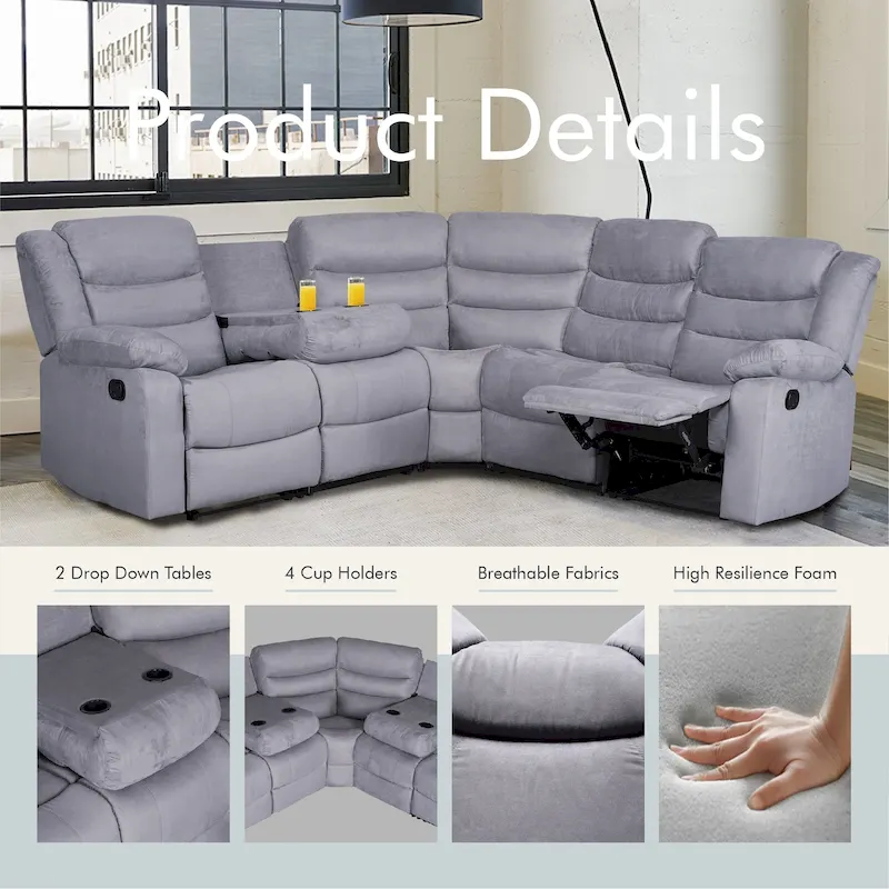 93 Width Polyester/Suede 5-Piece Manual Reclining Sectional Sofa
