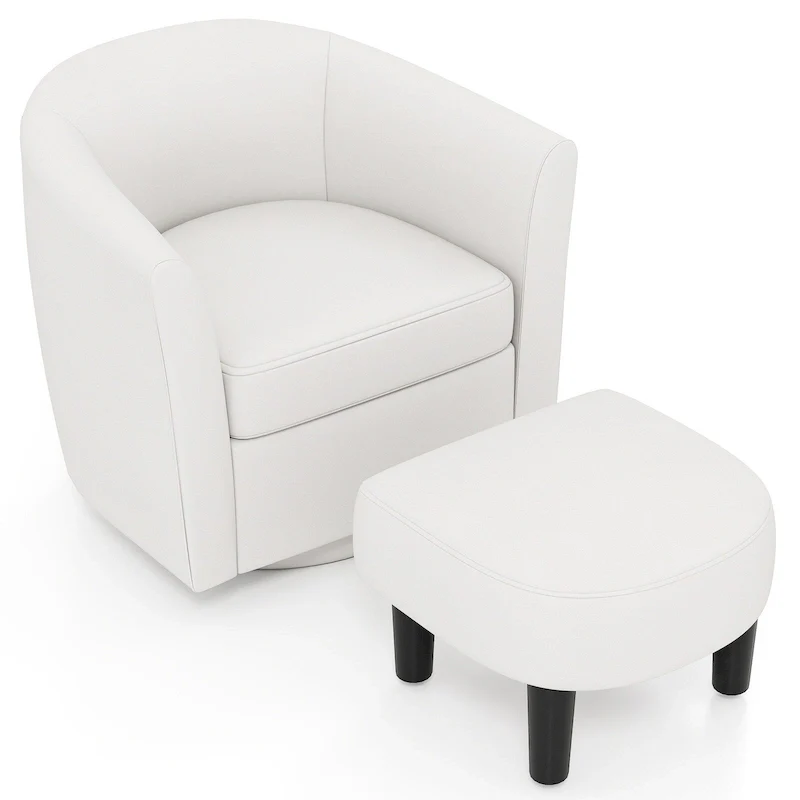 Swivel Barrel Chair with Ottoman Footrest Curved Backrest