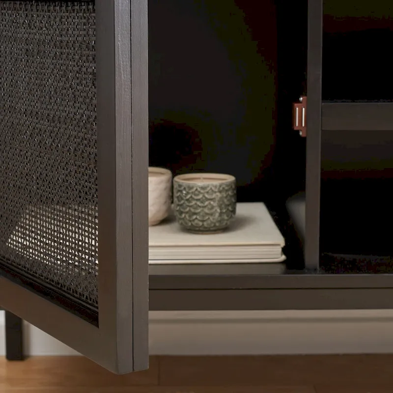 SAFAVIEH Cristen 1 Shelf Rattan Media Stand - 54 W x 15 D x 22 H - 54Wx15Dx22H