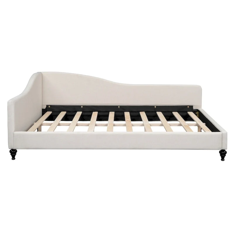 L-Shaped Linen Daybed with Solid Wood Legs