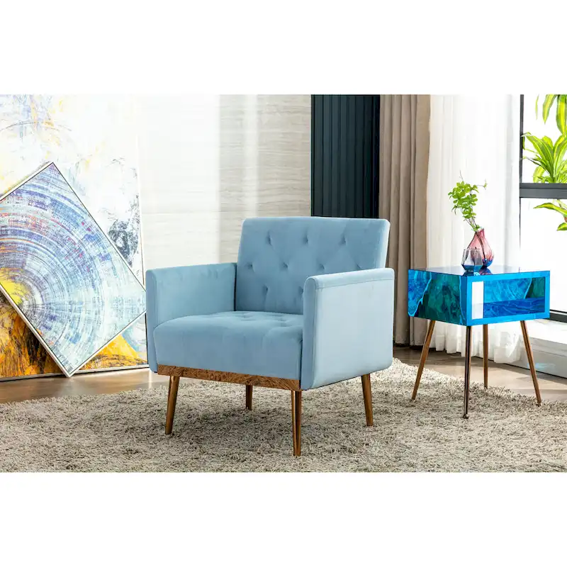 Velvet Upholstered Tufted Accent Chair With Golden feet