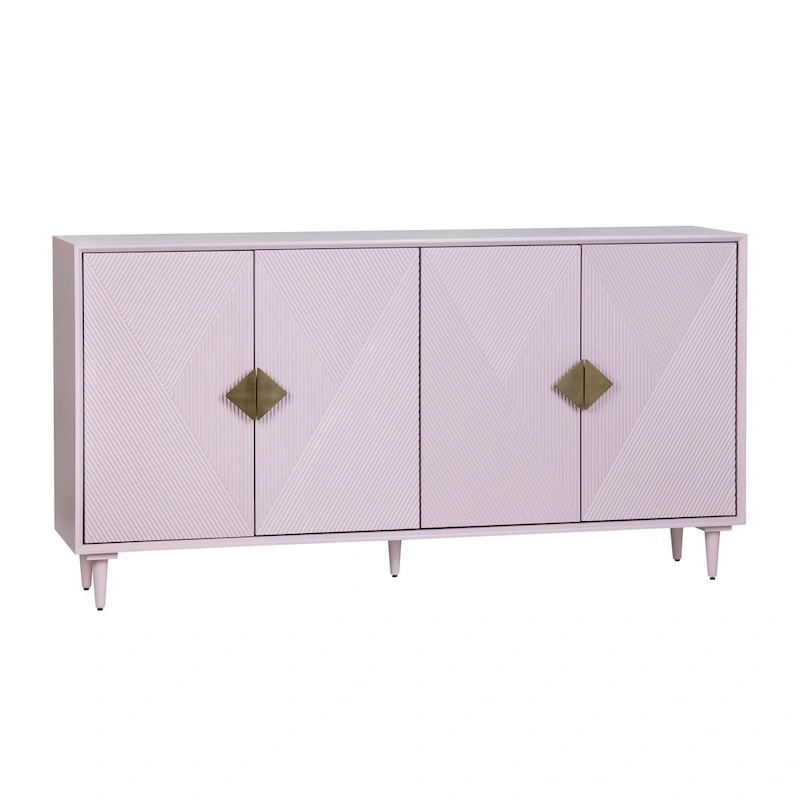 Four Door Wooden Sideboard with Gold Accents, Lilac Purple - 72