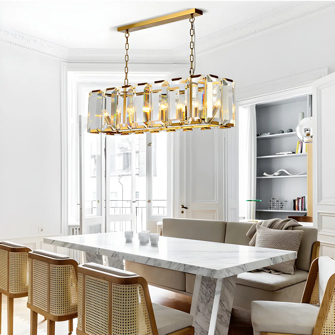 Modern Crystal Island Chandelier in Black and Gold