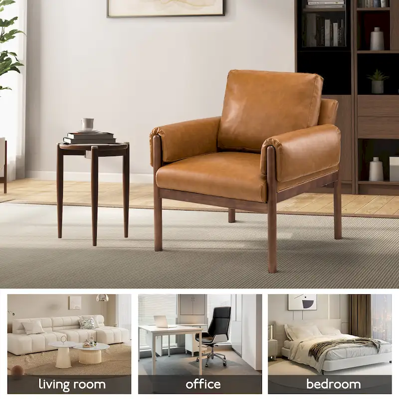 Tiago Comfy Glossy Living Room Armchair with Solid Wood Base Set of 2