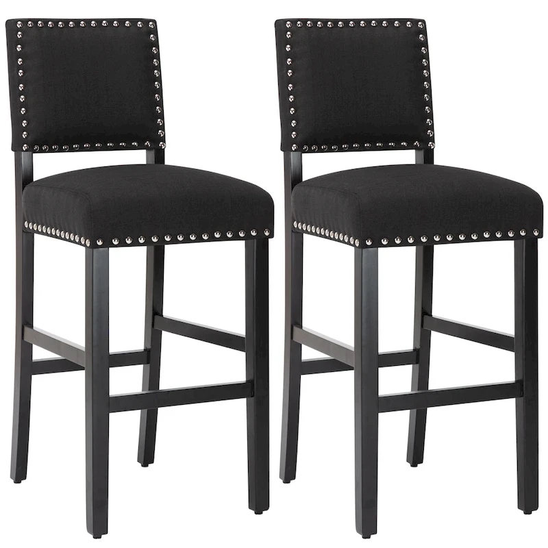 28 Inches Fabric Barstools Upholstered Bar stools Pub Chairs with Back and Silver Nailhead Trim Set of 2