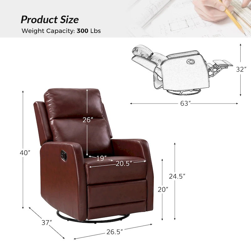 Esteban Modern Faux Leather Manual Rocking Swivel Recliner with Wingback Set of 2