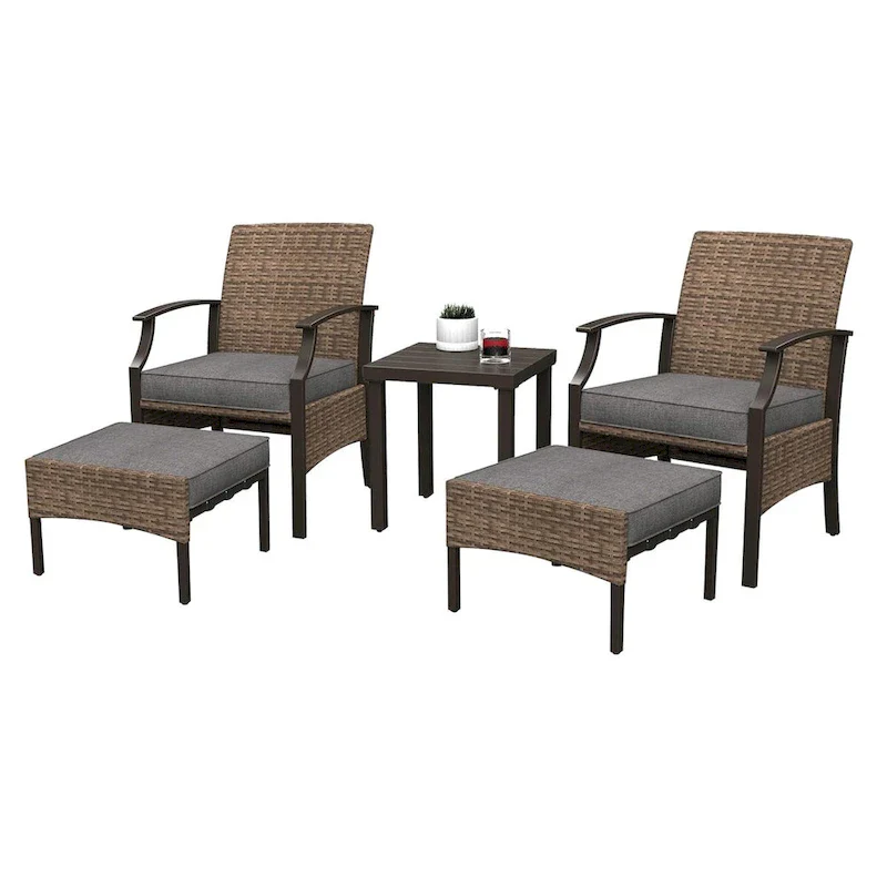 5 PCS Patio Conversation Set with Cushions with Coffee Table & Ottoman