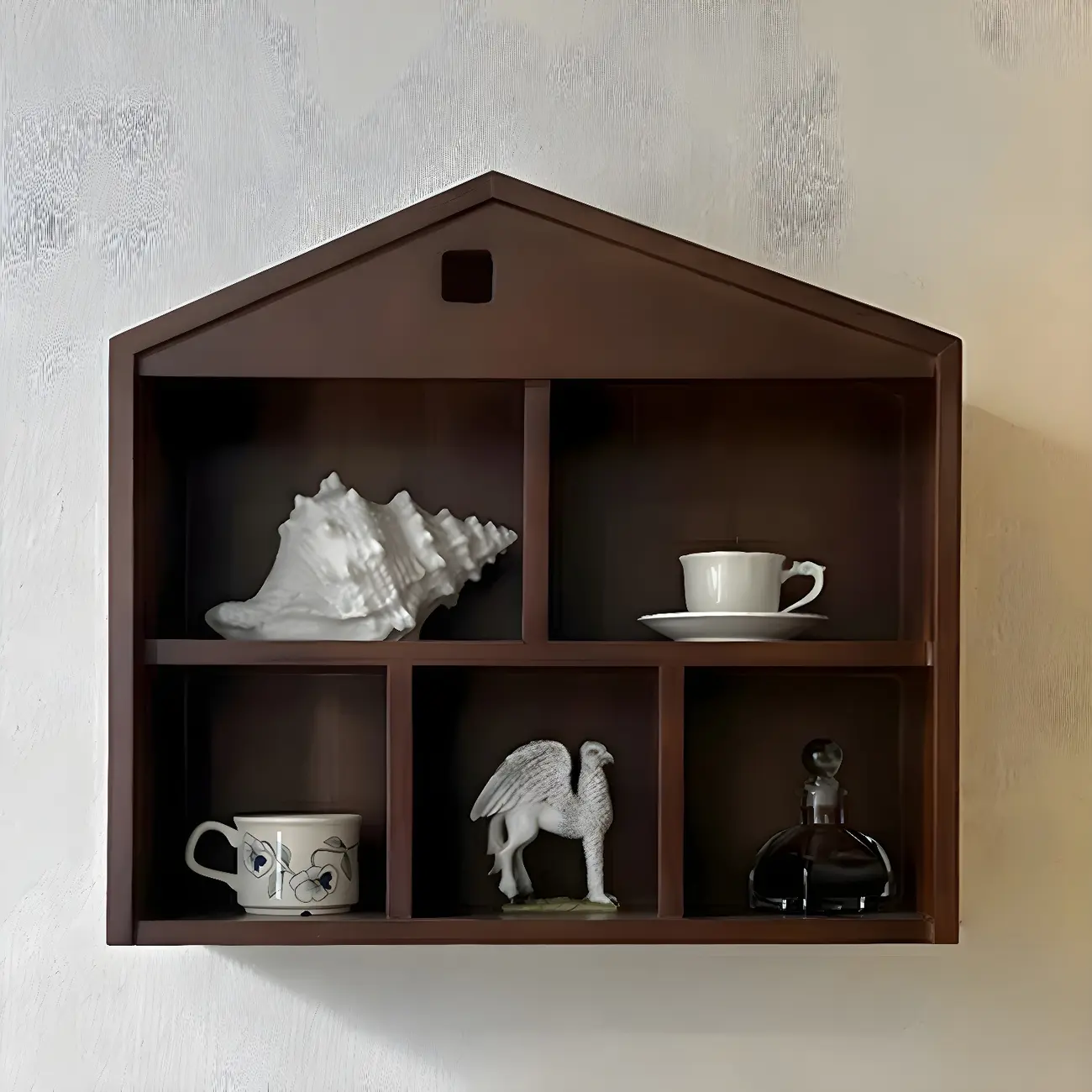 Classicial House-shaped 2 Shelves Floating Wood Display Cabinet