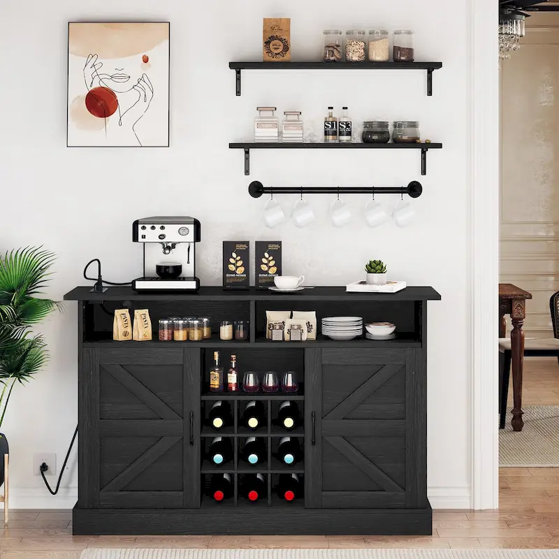 52 Farmhouse Coffee Bar Cabinet with Floating Shelf - 15.75 D x 52 W x 34 H