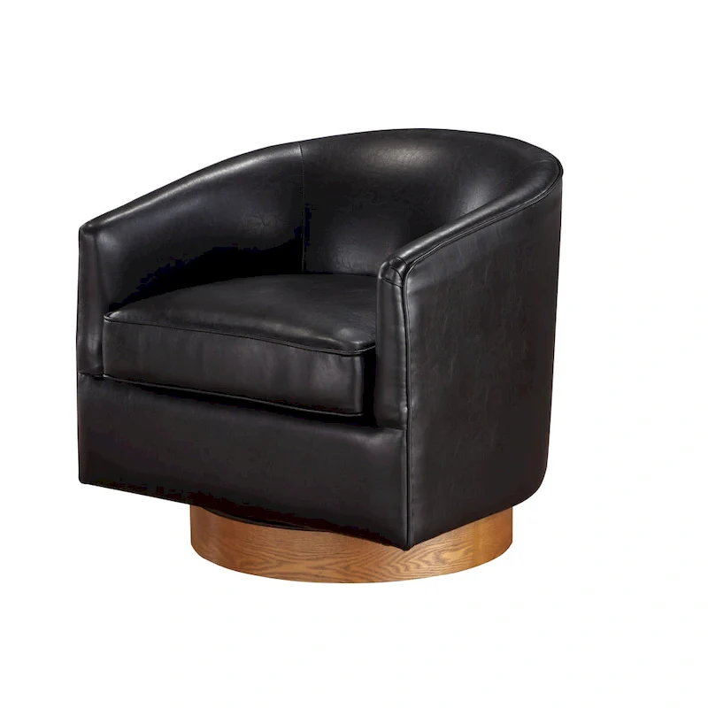 Ingram Faux Leather Wood Base Barrel Swivel Chair by Greyson Living