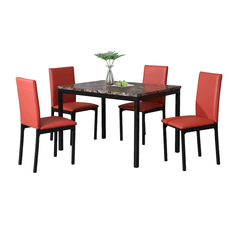 Modern Style 5-Piece Dining Set with Rectangular Table and 4 Upholstered High Back Chairs