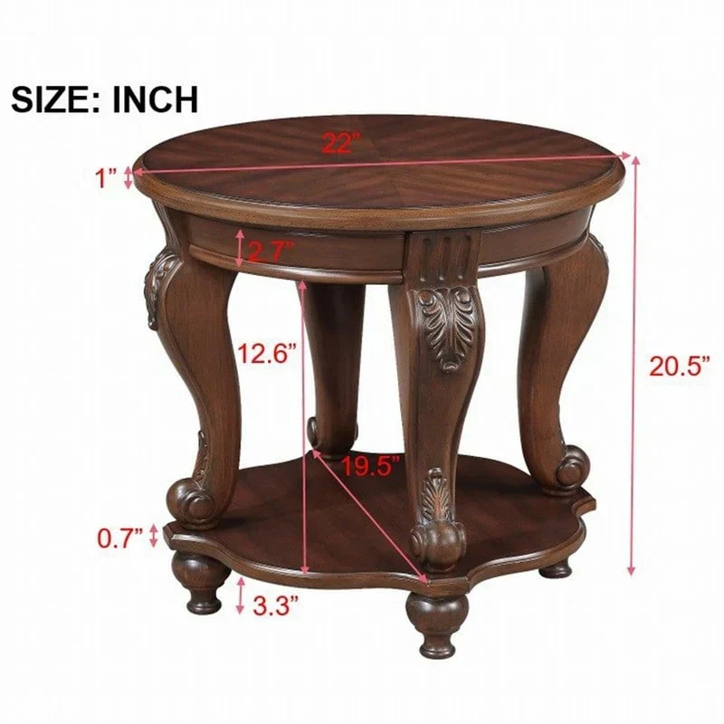 22-Inch Round End Table with Lower Shelf