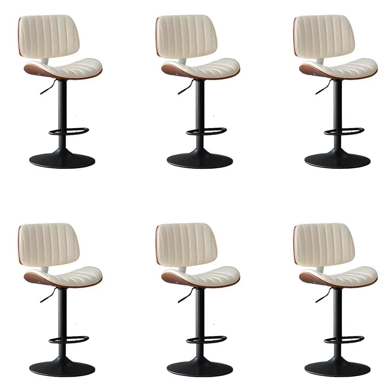 Adjustable Height Bucket Swivel Leather Bar Stool with Back