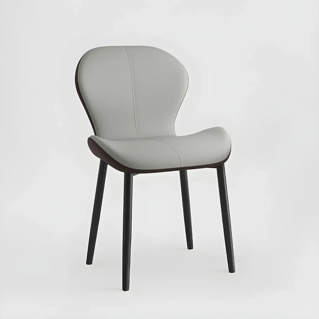 Art Deco Curved Back Leather Dining Chair Solid Back