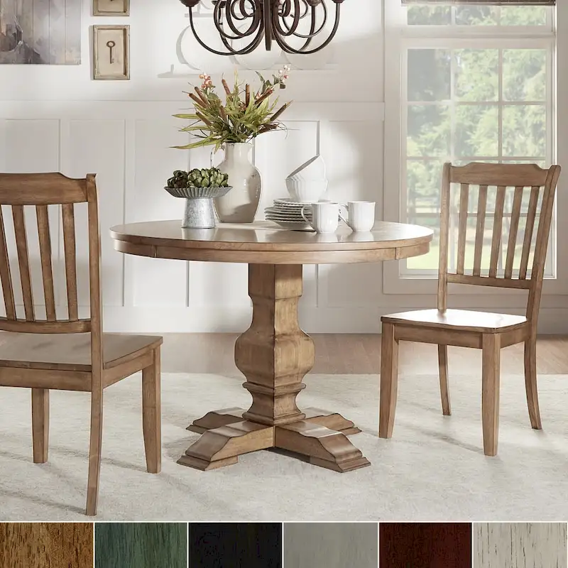 Eleanor Oak Round Solid Wood Top 3-piece Slat Back Dining Set by iNSPIRE Q Classic