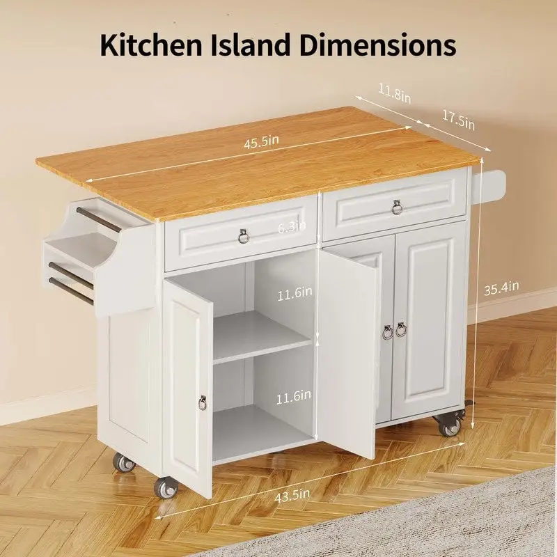 Kitchen Island Cart with Solid Wood Top and Locking Wheels