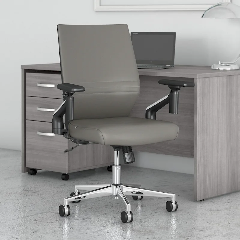 Mid Back Bonded Leather Office Chair with Adjustable Height and Armrests