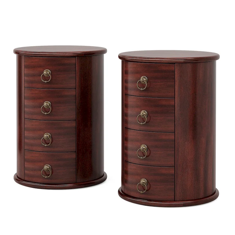 No Assembly Round Solid Wood End Table, Small Side Table with Drawers