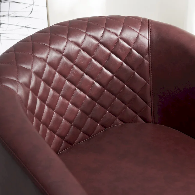 KINWELL 29 Wide Tufted PU Leather Swivel Barrel Chair