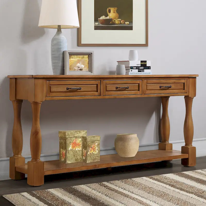 63inch Long Wood Console Table with 3 Drawers