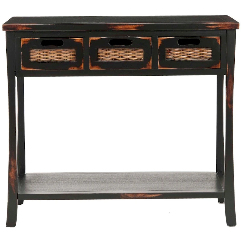 SAFAVIEH Lanie Distressed 3-Drawer Black Console Table - 34 x 14 x 30 - 34Wx14Dx30H