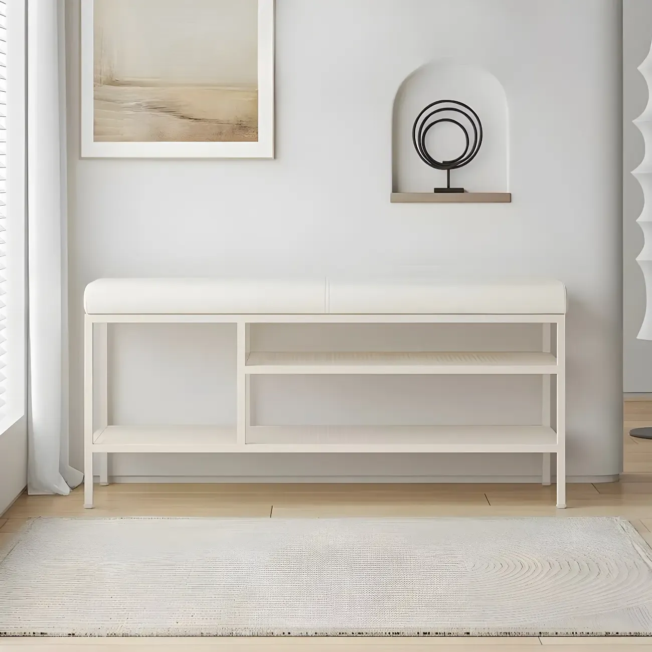 Elegant Oval Metal Cushioned Shoe Rack Bench