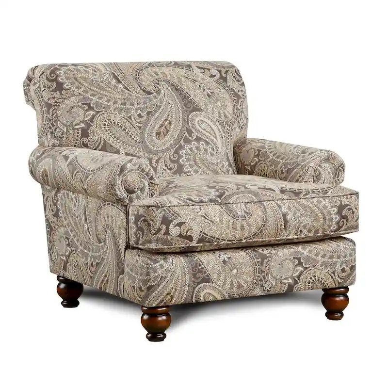 Capernicus Beige Paisley Print Accent Chair