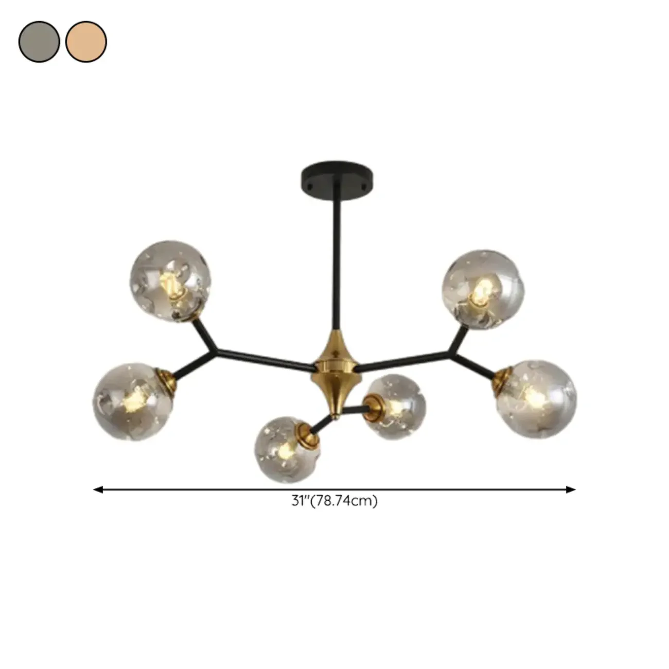 Modern Black Gold Glass Sputnik Chandelier