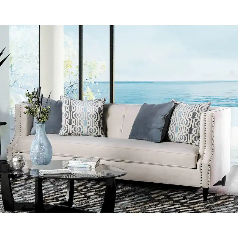 Transitional Fabric Upholstered Tufted Back Tuxedo Arms Sofa