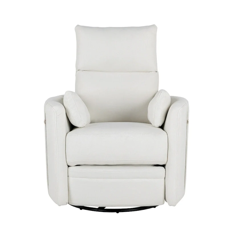 Beige Upholstered Swivel Rocker Recliner with Manual Recline, 360 Swivel, and Two Removable Cushions