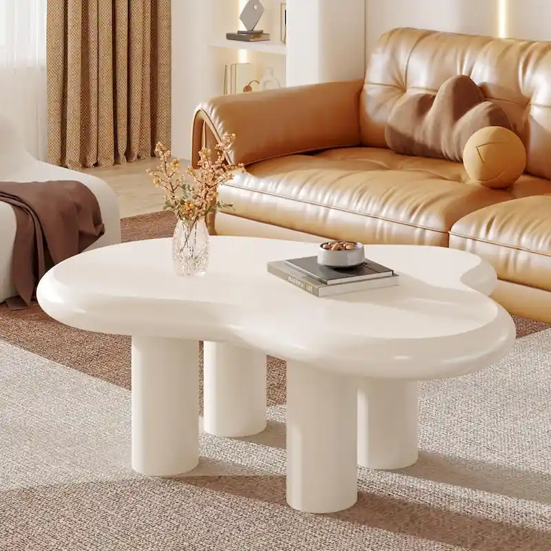 39.4 Inches Cloud-Shaped Engineered Wood Coffee Table with 4 PVC Legs