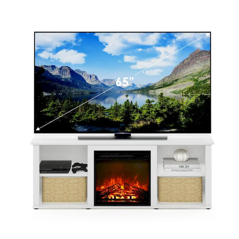 Furinno Classic 60 Inch TV Stand with Fireplace