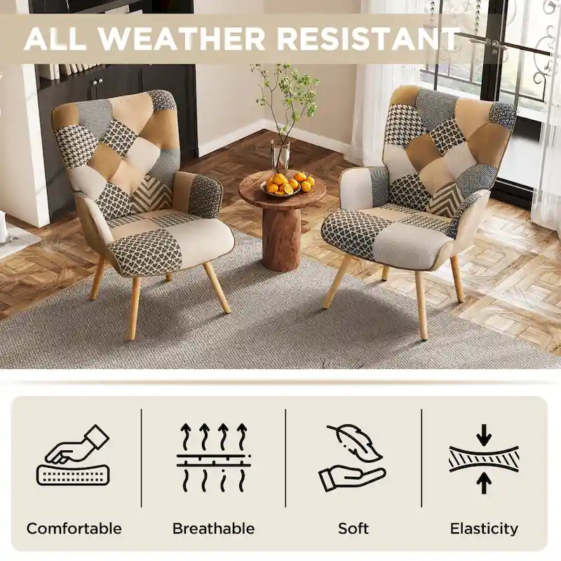 Linen Upholstered Modern Armchair Accent Chair with Wood Legs