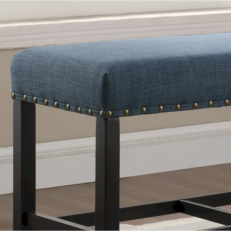 Roundhill Furniture Biony Blue Fabric Pub-Height 25.5 Dining Bench with Nailhead Trim