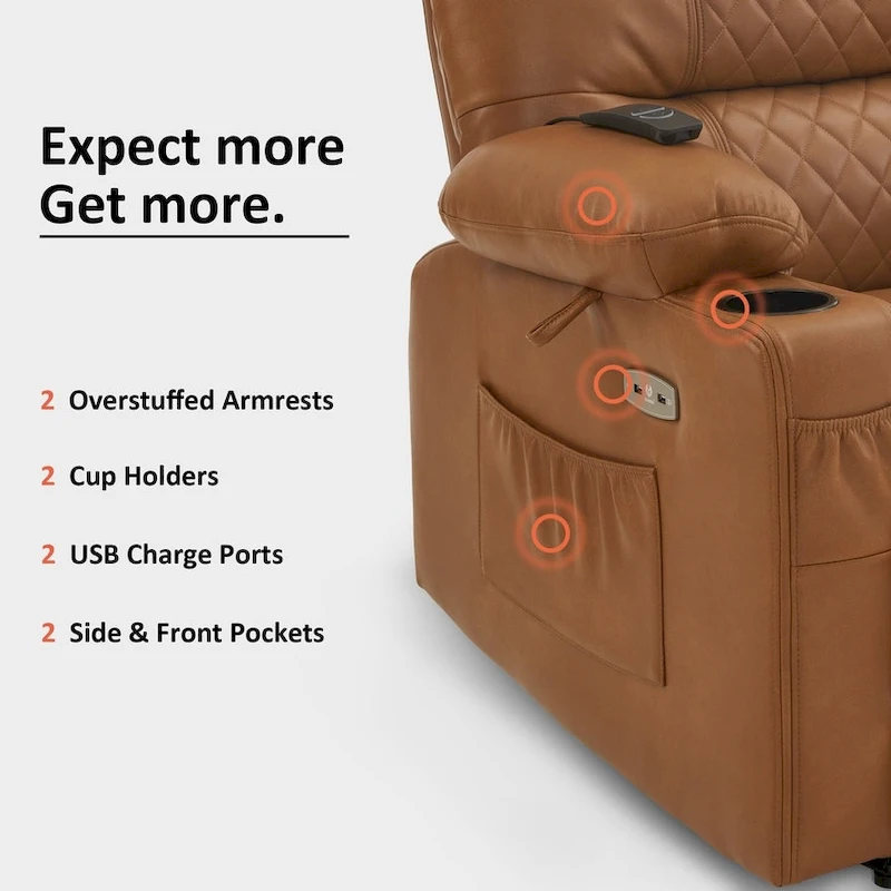 MCombo Electric Power Recliner Chair with Heat and Massage, Leather PR621