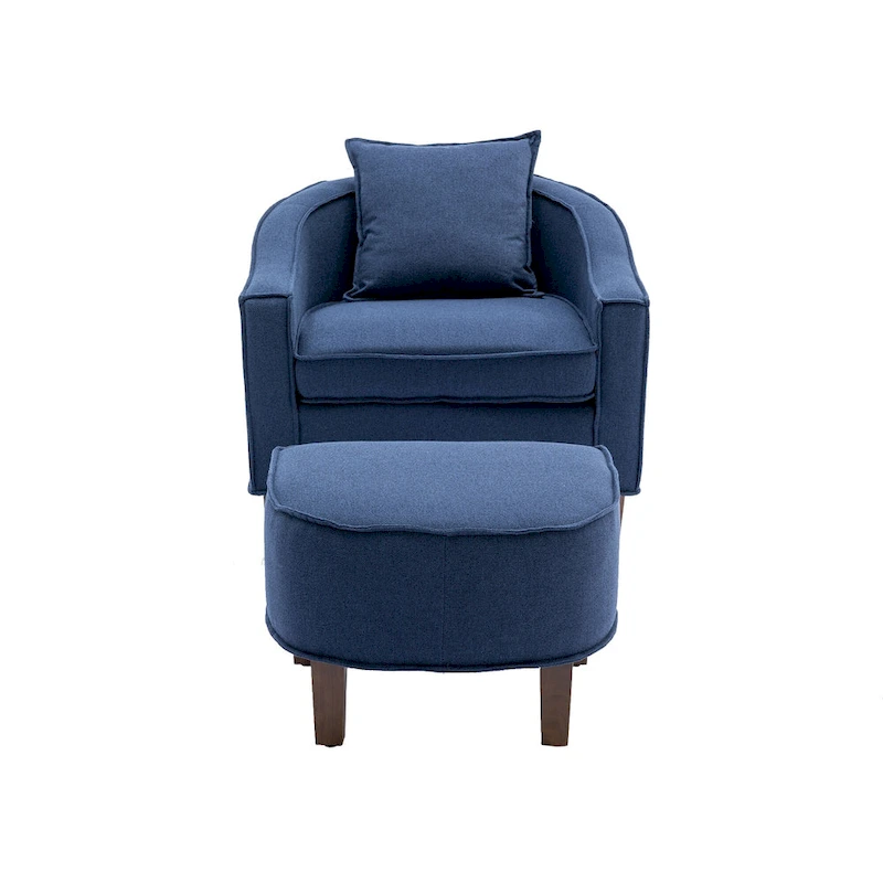 Linen/Polyester Upholstered Mid Century Barrel Chair with Ottoman